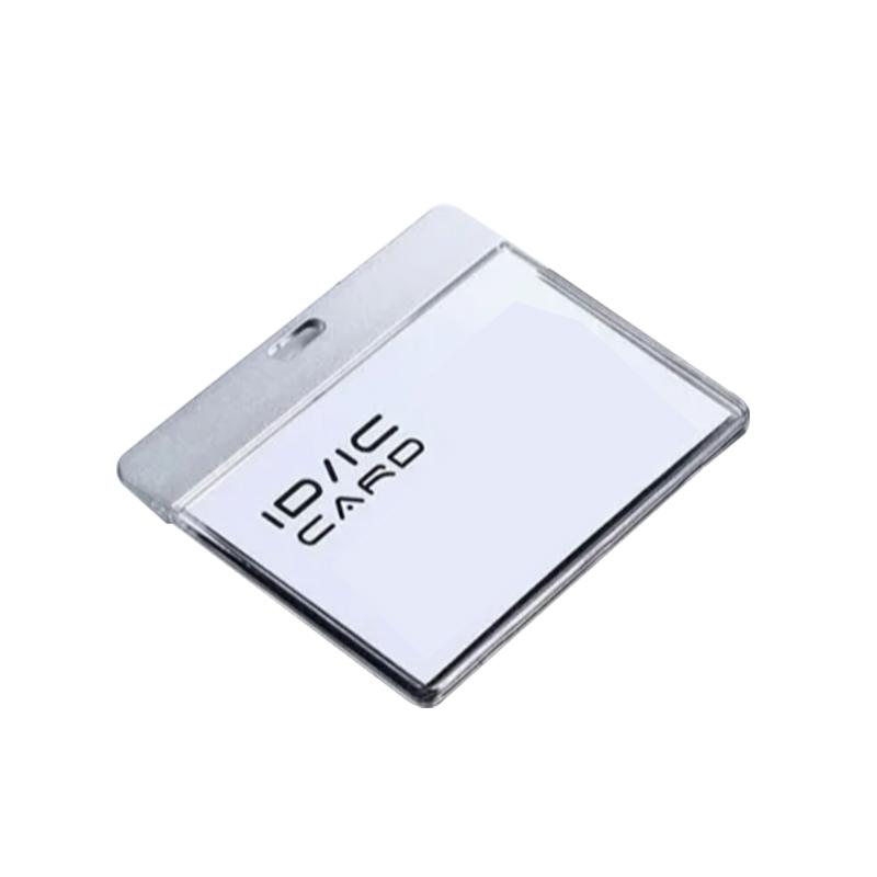 Premium Clear ID Card Holder with Aluminium - Horizontal - Silver with Logo